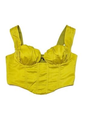 NWT Pretty Little Thing Chartreuse Satin Ruched Bust Corset top plus size 16 NEW